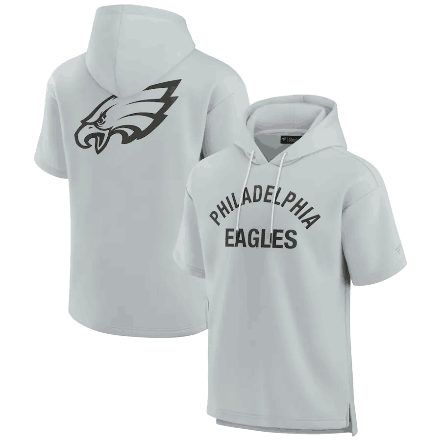 Men's Gray Philadelphia Eagles Super Soft Fleece Short Sleeve Hoodie